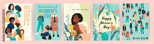 Fotomural Vector set of illustrations with abstract women with different skin colors