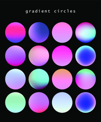 Wall Mural - Set of vibrant gradient spheres or circles on dark background. 