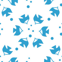 Wall Mural - Seamless background. Blue Fish swim in different directions . Flat Vector illustration on a white background