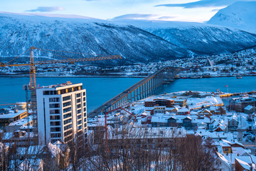 Wall Mural - city of Tromso . The first rays of the sun after the polar night