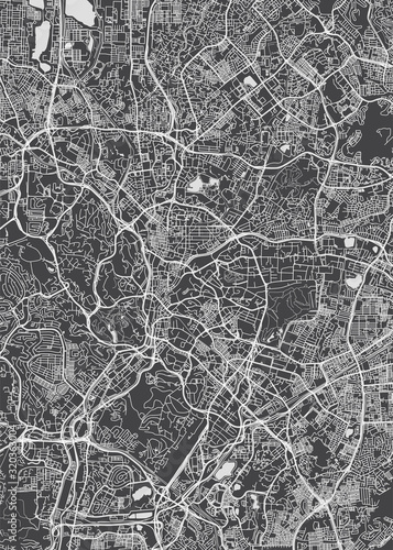 Fotomural City map Kuala Lumpur, monochrome detailed plan, vector illustration
