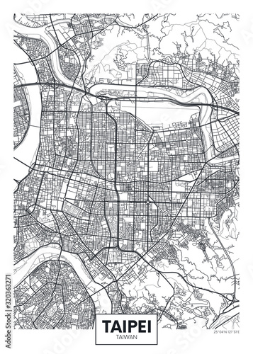 Cuadros en Lienzo City map Taipei, travel vector poster design