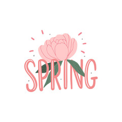 Wall Mural - Spring lettering with flower peony for print, banner, card. Seasonal spring illustration.