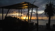 Beachfront Gazebo During Beautiful Balinese Sunset.