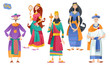 Purim. Jewish holiday. Book of Esther characters and heroes: Achashveirosh, Mordechai, Esther, Haman, Vashti.