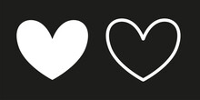 White Hearts On Black Background. Black And White Illustration. Valentine's Day