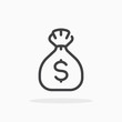 Money bag icon in line style. Editable stroke.
