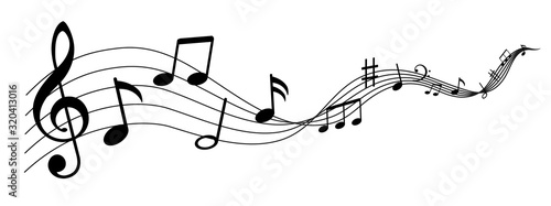 Cuadros en Lienzo Music notes wave isolated, group musical notes background – for stock