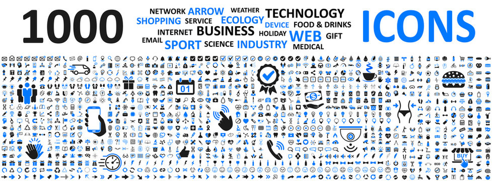 big set icons: business, shopping, device, technology, medical, ecology, food & drink and many more 