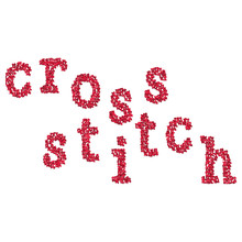 Cross Stitch Word Abc Patch Composition Concept Isolated Illustration. Red Patchwork Fabric Application, Fashion Slogan.