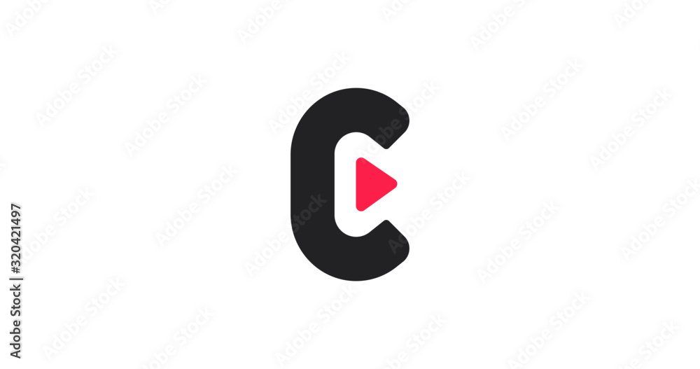C letter media logo icon. Play button sign. Stock Vector | Adobe Stock