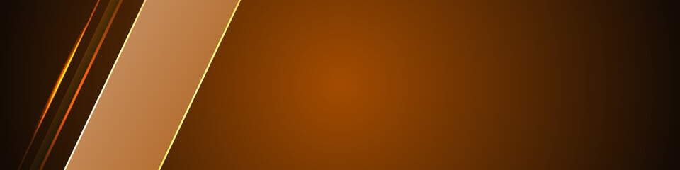 Wall Mural - dark brown abstract banner with yellow light line on blank space. dark luxury futuristic modern tech