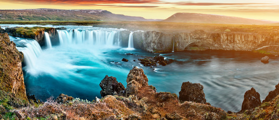 Wall Mural - amazing Godafoss waterfall in Iceland during sunset, Europe