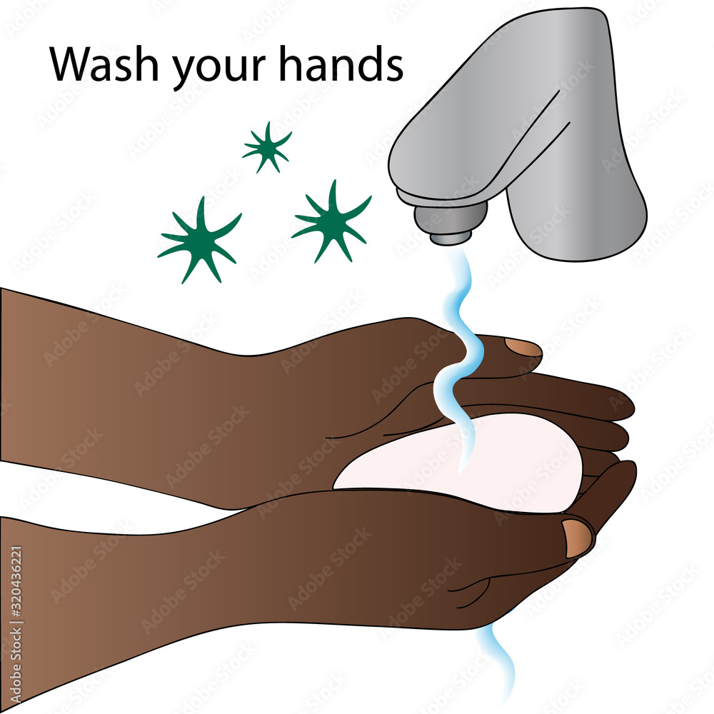 Vector illustration-recommendation. Wash your hands with soap. Water is ...