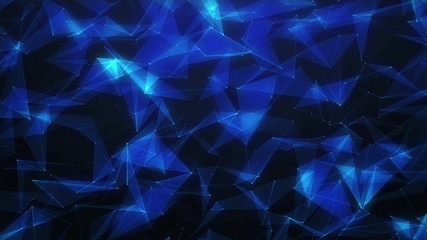 Beautiful polygonal blue colored animated background. Geometric glowing futuristic pattern with connecting points, lines and triangles. Network connection cyber background in 4K Animation Quality