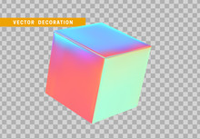 Cube Is Three-dimensional Geometric Shape Isolated With Colorful Hologram Chameleon Color Gradient