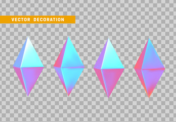 Set Octahedron volumetric polyhedron isolated with colorful hologram chameleon color gradient. Abstract 3d objects geometric shape. vector illustration