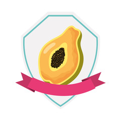 Sticker - tropical papaya fruit with ribbon frame