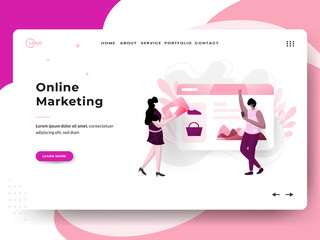Wall Mural - landing marketing online page, the concept of a man leaning on the board while using a smartphone, c
