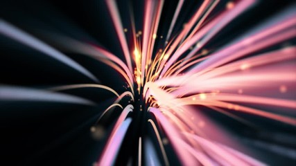 Wall Mural - technology motion background: flowing beams of pink fiber optic light.