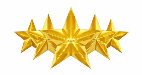 Wall Mural - Five golden stars spinning into place for five star rating or review with mask. 3d render.
