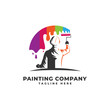 © erix_ultrasonic - Painting with Rainbow Color Logo Vector Icon Illustration, People Holding Paint Roller Colorful