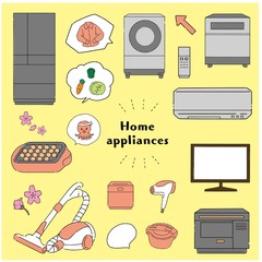 A set of simple and cute home appliance materials like handwriting style