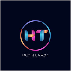 Initial letter HT curve rounded logo, gradient vibrant colorful glossy colors on black background