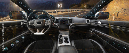 Cuadros en Lienzo vision of sound waves emitted by a modern car audio system