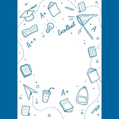 Wall Mural - Hand drawn set of college, school study element and good grades. Concept of excellent grades, education, student, pupil study for bacground design. Doodle sketch style vector illustration.