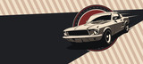 Classic muscle car in vector. Vintage style, solid colors.