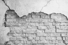 Old Wall Of Bricks With Chapped Plasterwork. Abstract Background 