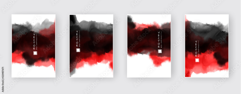 Black red ink brush stroke on white background. Japanese style. - obrazy, fototapety, plakaty 
