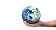 © violetkaipa - Globe ,earth in human hand, holding our planet glowing