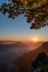 Sunrise in the mountains in autumn