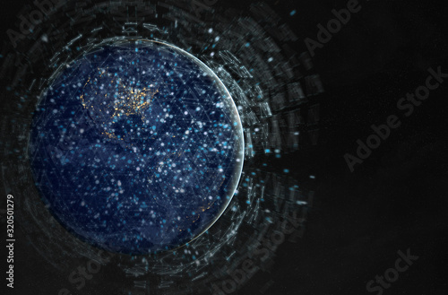 Fotomural Global datas exchanges and connections system over the globe 3D rendering elemen