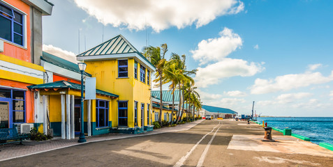 Wall Mural - Colorful houses at the cruise terminal and port of Nassau, Bahamas.