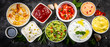 © anaumenko - Selection of sauces in white bowls on white bowls, top view