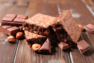 Poster - delicious chocolate brownie with hazelnut