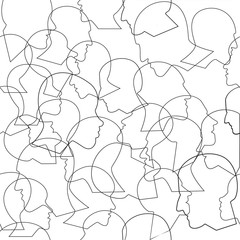 Wall Mural - Seamless pattern of a crowd of many different people profile heads. Vector background.