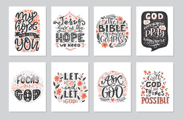 Vector set of greetings card with religions lettering. Modern bible lettering illustration.