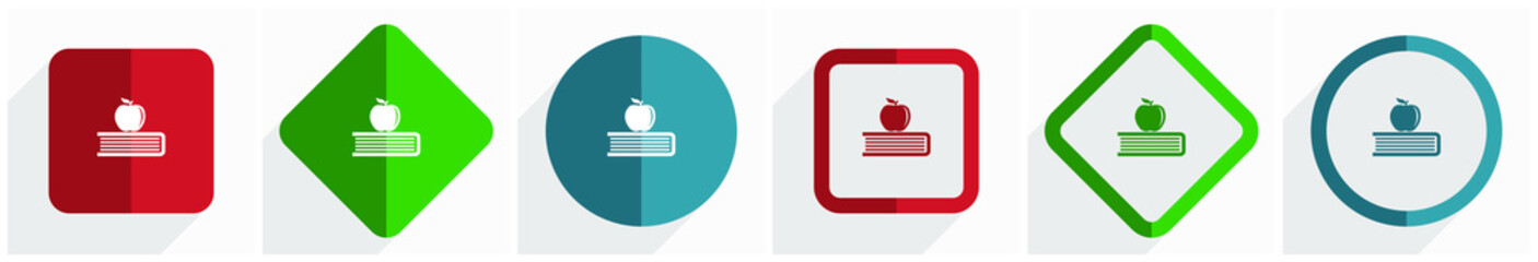 Poster - Apple, education, knowledge icon set, flat design vector illustration in 6 options for webdesign and mobile applications in eps 10