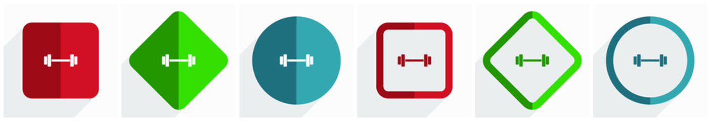 Fototapete - Fitness, gym, sport icon set, flat design vector illustration in 6 options for webdesign and mobile applications in eps 10