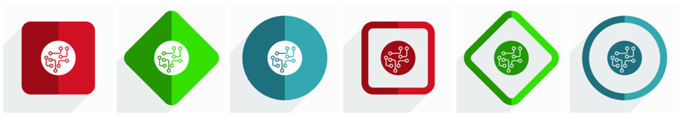 Aufkleber - Circuit, technology, chip, processor icon set, flat design vector illustration in 6 options for webdesign and mobile applications in eps 10