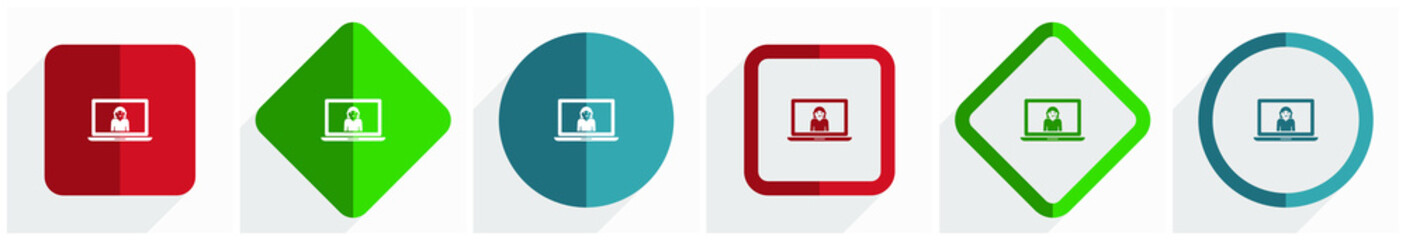 Aufkleber - Help, call service, support icon set, flat design vector illustration in 6 options for webdesign and mobile applications in eps 10