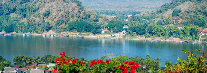 Luang prabang city view from view point, Mekong River View. Luang prabang is a world heritage city in Laos.