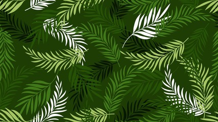 Poster - Palm leaf pattern. Green tropical leaves wallpapers. Exotic tree plants background. Summer botanical vector seamless texture. Palm leaf, hawaii tropical plants illustration