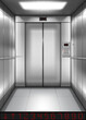 Realistic elevator cabin with closed doors inside view. Empty lift interior with chrome metal buttons and digital panel, office, hotel or dwelling indoors speedy transportation 3d vector illustration
