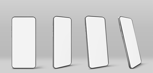 Wall Mural - smartphone with blank white screen. vector realistic mockup of mobile phone with empty display front