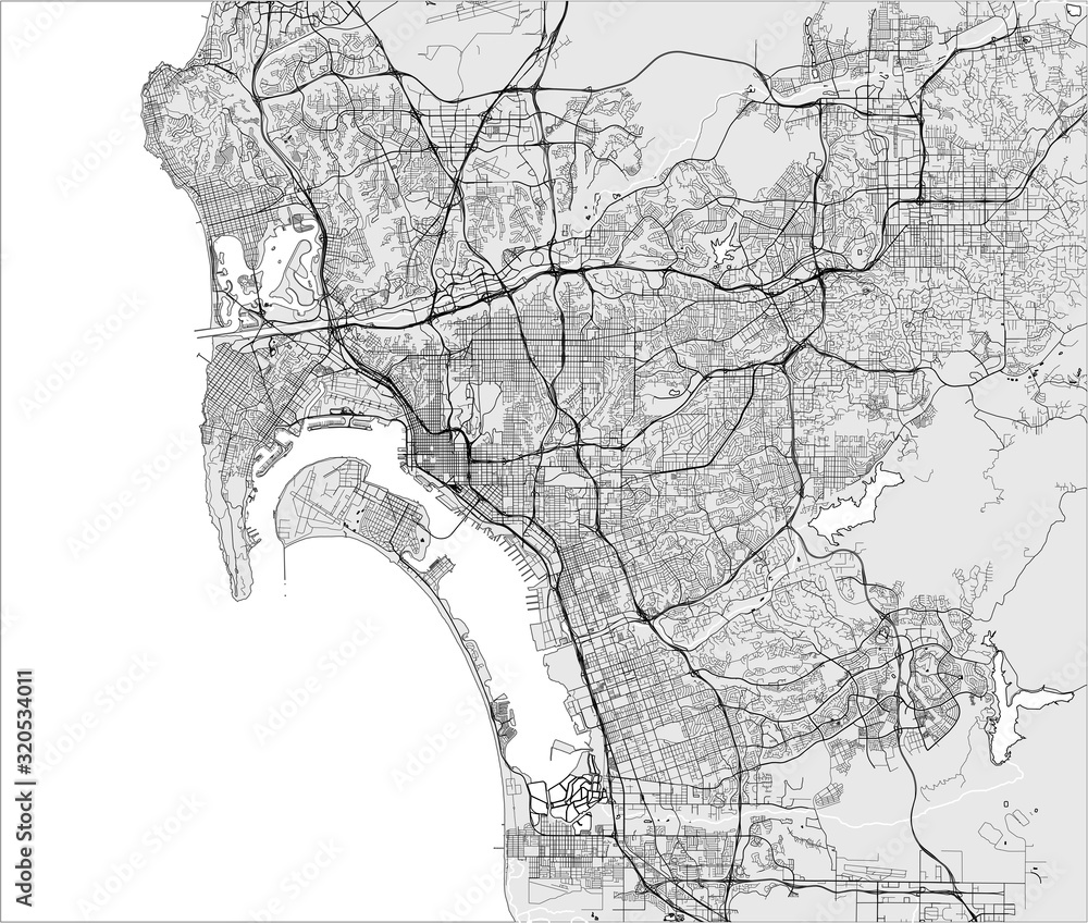map of the city of San Diego, California, USA - obrazy, fototapety, plakaty 